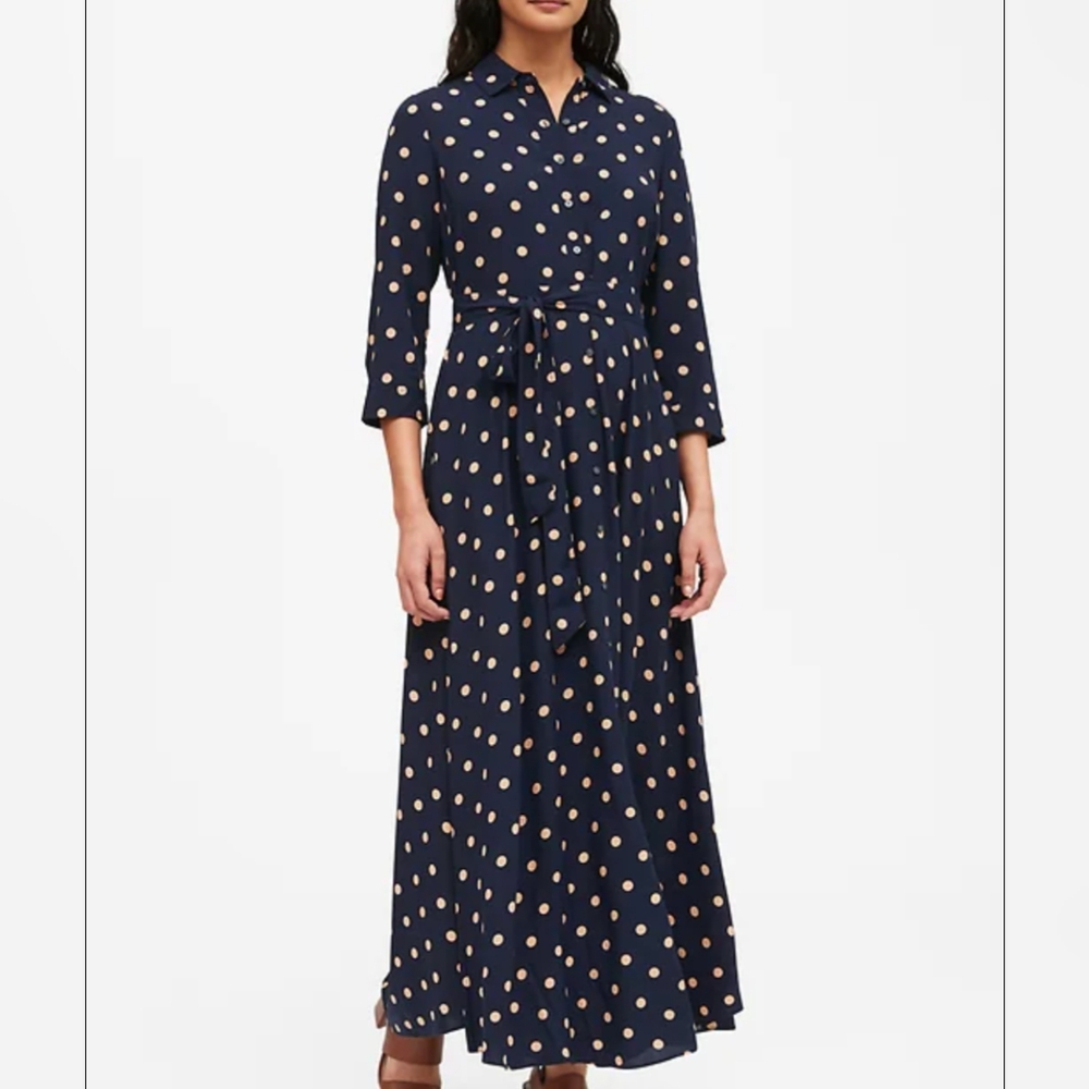 Banana Republic Navy Polka Dot Maxi Dress with Pockets